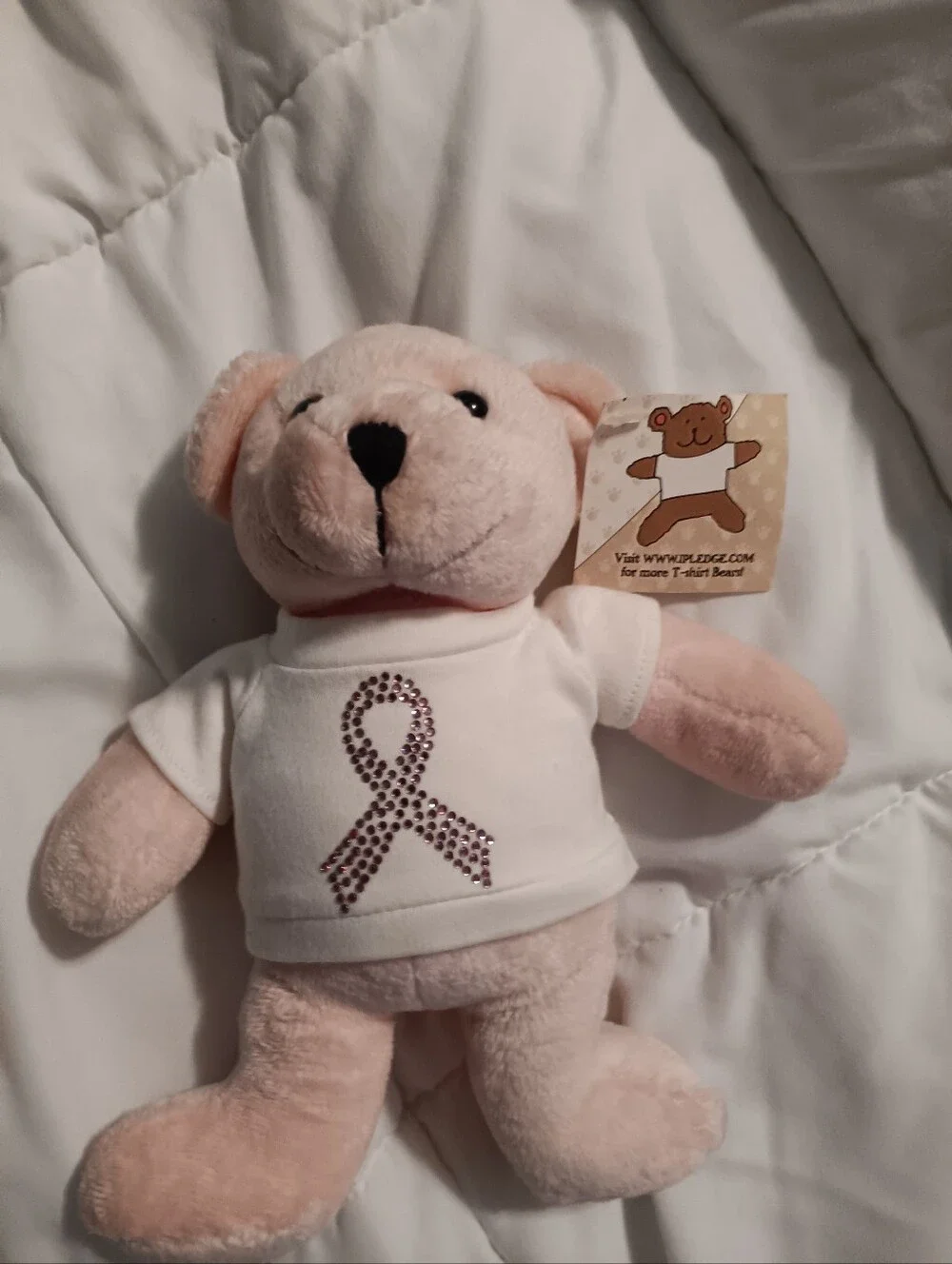 NWT USPS BREAST CANCER BEAR WITH POSTAGE STAMP ON BACK. WITH PINK JEWELS.